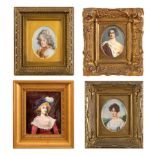 COLLECTION OF FOUR HANDPAINTED PORCELAIN PORTRAIT MINIATURES