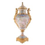 AN ORMOLU-MOUNTED TWO-HANDLED SEVRES STYLE VASE, LATE 19TH-EARLY 20TH CENTURY