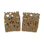 PAIR CHINESE POLYCHROME FIGURE PANELLED BOOKENDS