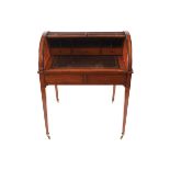 SATINWOOD & EBONY STRING INLAID CYLINDER TOP DESK