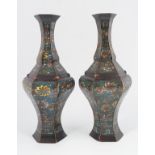 PAIR OF ANTIQUE CLOISONNÉ ENAMELLED BRONZE VASES