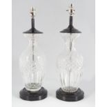 PAIR OF GLASS STEMMED TABLE LAMPS