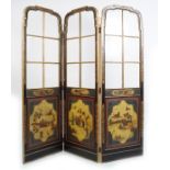EDWARDIAN LACQUERED THREE FOLD SCREEN