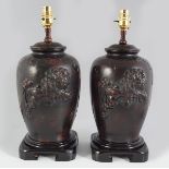 PAIR OF CHINESE BRONZE VASE STEMMED TABLE LAMPS