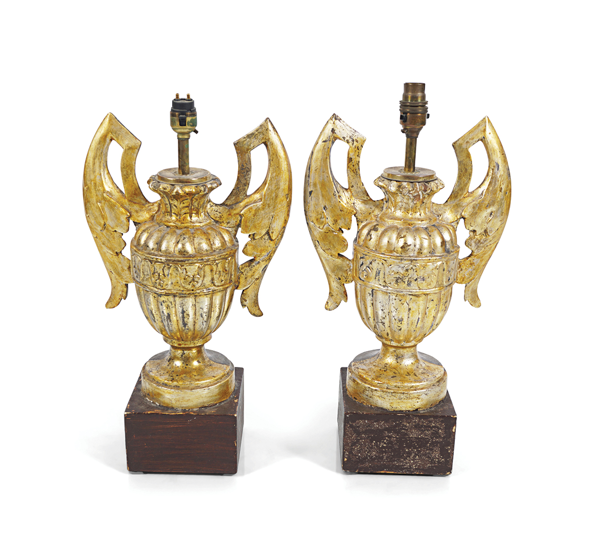 PAIR OF CARVED GILT WOOD VASE STEMMED TABLE LAMPS - Image 2 of 6