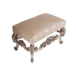 ITALIAN CARVED SILVER GILT & UPHOLSTERED STOOL