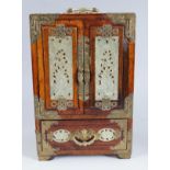 CHINESE HARDWOOD & JADE PANELLED COLLECTOR'S CHEST