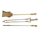 SET OF HEAVY 19TH-CENTURY BRASS FIRE IRONS