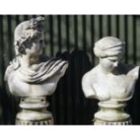 PAIR OF RECONSTITUTED MARBLE BUSTS
