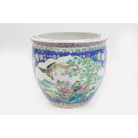 LARGE CHINESE QING POLYCHROME FISH BOWL