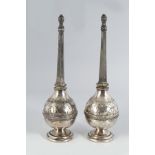 PAIR OF ISLAMIC SILVER ROSE WATER BOTTLES