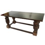 LARGE ANTIQUE CARVED OAK REFECTORY TABLE