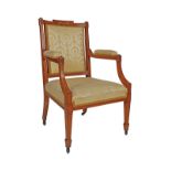 PAIR EDWARDIAN SATINWOOD AND MARQUETRY ARMCHAIRS