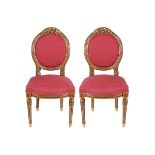 PAIR OF CARVED GILTWOOD & UPHOLSTERED SIDE CHAIRS