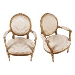 PAIR OF LOUIS XVI CARVED GILT WOOD SALON CHAIRS