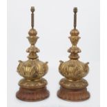 PAIR OF CARVED GILT WOOD TABLE LAMPS