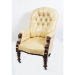 19TH-CENTURY HIDE UPHOLSTERED LIBRARY CHAIR
