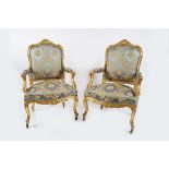 GILT FRAMED AND SILK UPHOLSTERED CHAIRS