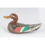 CARVED WOOD POLYCHROME DECOY DUCK