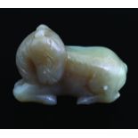 EARLY CHINESE CELADON JADE RECUMBENT HORSE