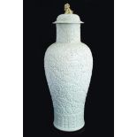 CHINESE QING PERIOD WHITE GLAZED VASE AND COVER