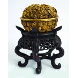 CHINESE QING PERIOD GILT BRONZE PASTE JAR AND COVER