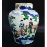 LARGE CHINESE WUCAI ENAMELLED VASE