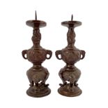 PAIR OF 19TH-CENTURY JAPANESE BRONZE CANDLESTICKS