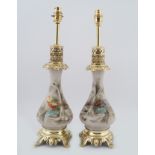 PAIR OF 19TH-CENTURY BRASS & PORCELAIN LAMPS