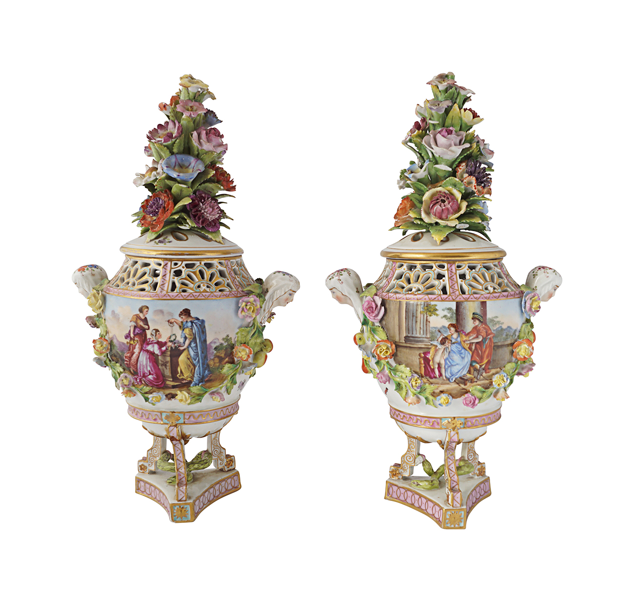 PAIR OF 19TH-CENTURY MEISSEN URNS