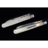 TWO SILVER AND MOTHER O'PEARL PEN KNIVES