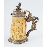 19TH-CENTURY SILVER MOUNTED IVORY TANKARD