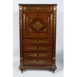 NAPOLEON III ROSEWOOD AND BRASS INLAID BUREAU ABATTANT