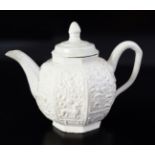 18TH-CENTURY ENGLISH SALT GLAZE STONEWARE TEAPOT