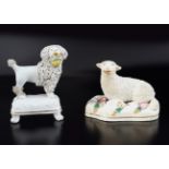 EARLY STAFFORDSHIRE PEARLWARE POODLE & A LAMB