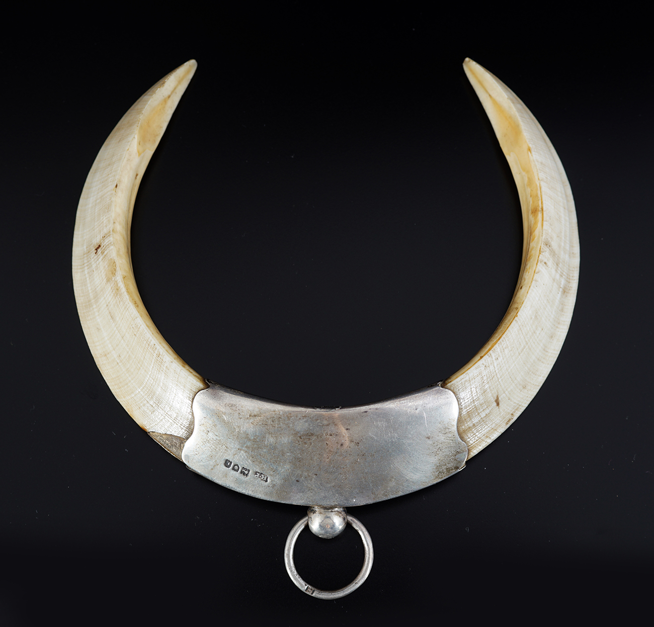 SILVER-MOUNTED DOUBLE BOAR TUSK, - Image 2 of 5