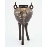 MEIJI PERIOD BRONZE, SILVER & GOLD INLAID CENSER