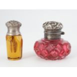 SILVER MOUNTED CRANBERRY GLASS SCENT BOTTLE