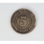 STRIATS SETTLEMENT 5 CENT COIN, 1882