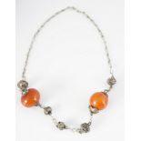 EASTERN AMBER AND SILVER NECKLACE