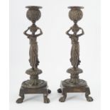 PAIR OF REGENCY BRONZE FIGURAL CANDLESTICKS