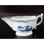 ENGLISH BLUE AND WHITE PORCELAIN SAUCE BOAT