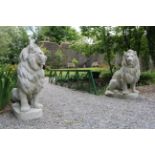 PAIR OF LARGE ITALIANATE STONE LIONS