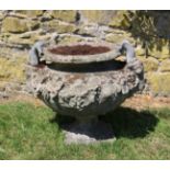 PAIR OF 19TH-CENTURY MOULDED STONE URNS