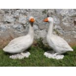 PAIR OF MOULDED STONE GEESE