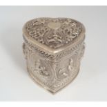 MADRAS SWAMI REPOUSSE SILVER HEART SHAPED BOX