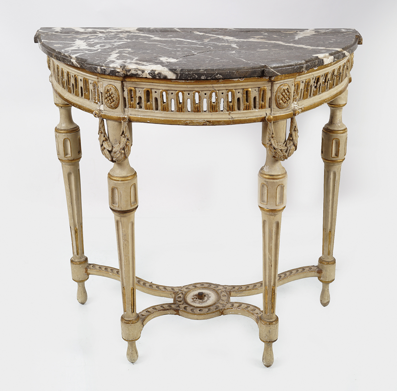 FRENCH PAINTED & PARCEL GILT CONSOLE TABLE