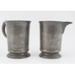 TWO LARGE 19TH-CENTURY PEWTER TANKARDS