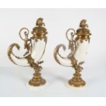 PAIR OF BRASS AND PORCELAIN CORNUCOPIA