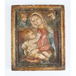 EARLY POLYCHROME CARVED WOOD AND GESSO PLAQUE